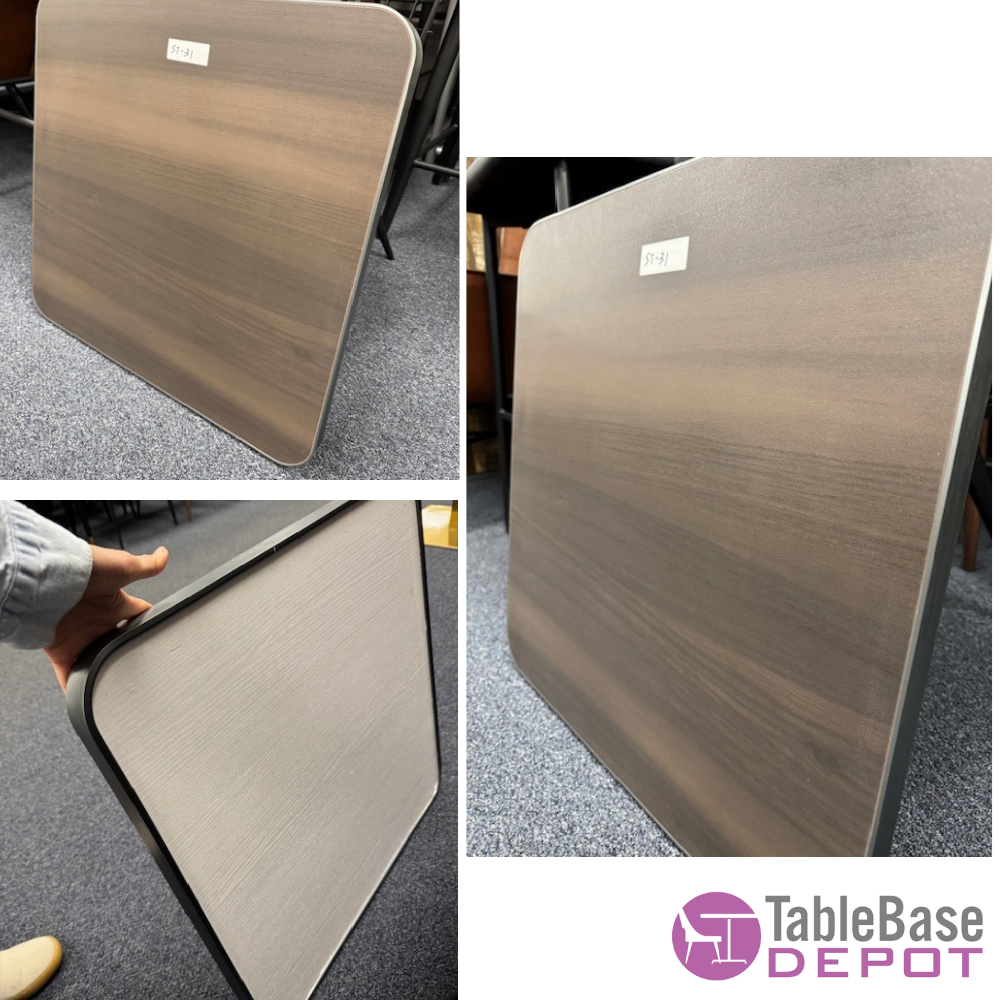 Eco Terrace Ceramic Walnut Finish Brushed Aluminum Metal Edge Banding Restaurant Table Outdoor-Indoor