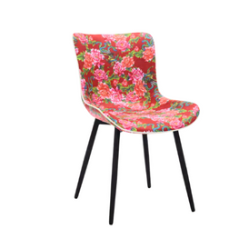 Floral Pattern Black Metal Frame Restaurant Dining Chair
