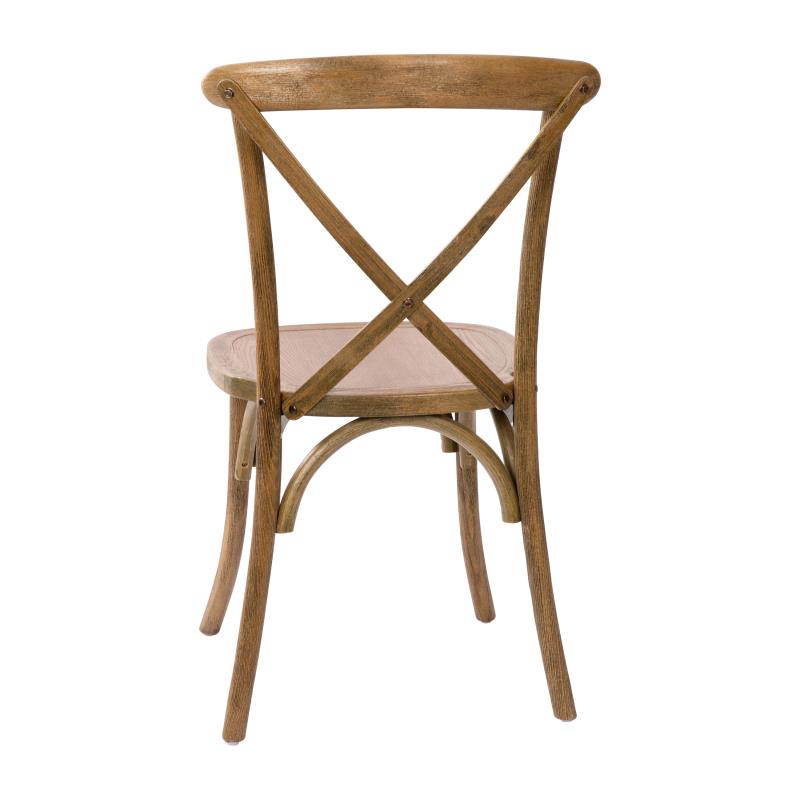 Hand Distressed Solid Dark Wood Finish Cross Back Restaurant Chair