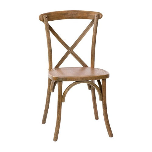 Hand Distressed Solid Dark Wood Finish Cross Back Restaurant Chair