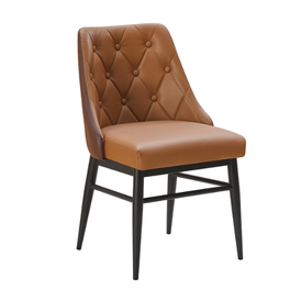 Harlow Diamond-Stitched Brown Vinyl Restaurant Side Chair