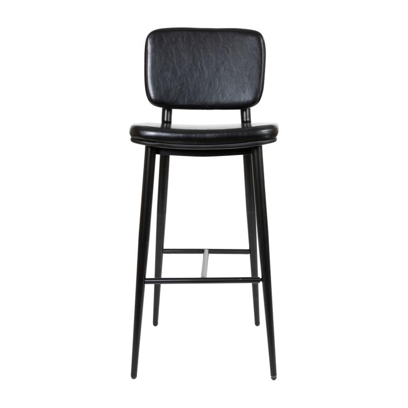 Korza Commercial Grade Mid-Back Barstool Black Leatherette Upholstery Black Iron Frame with Integrated Footrest