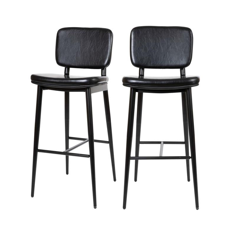 Korza Commercial Grade Mid-Back Barstool Black Leatherette Upholstery Black Iron Frame with Integrated Footrest