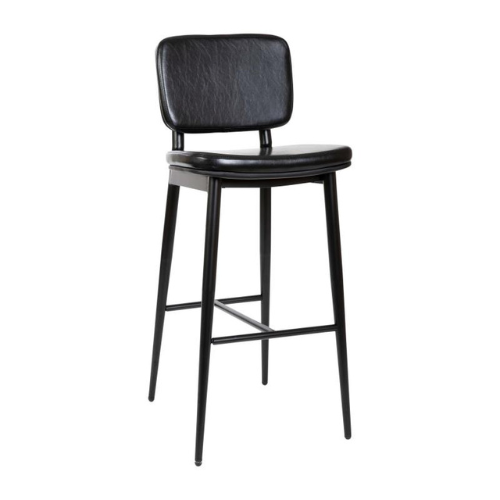 Korza Commercial Grade Mid-Back Barstool Black Leatherette Upholstery Black Iron Frame with Integrated Footrest