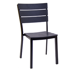 Lucia Sleek Metal Chair with Black Timber-Style Finish Back and Seat