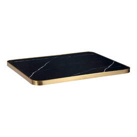 Luxury Black Marble Sintered Stone Restaurant Table Gold Edge Trim