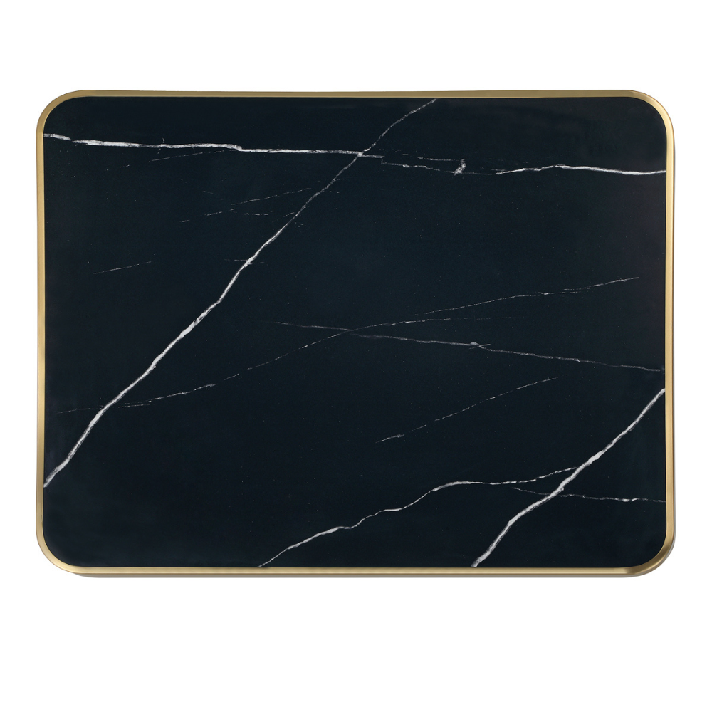 Luxury Black Marble Sintered Stone Restaurant Table Gold Edge Trim