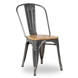 Medium Gun Metal Grey Natural or Custom Color Wood Seat Tolix Chair