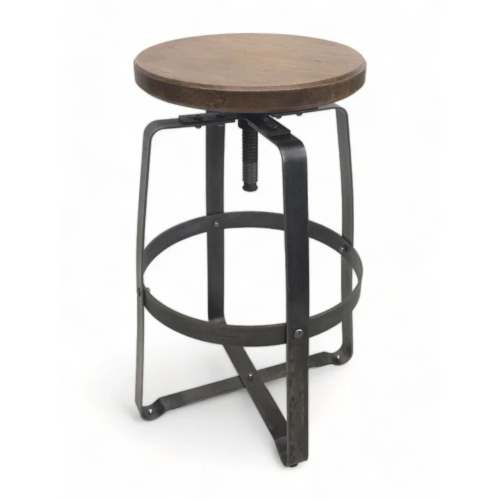 Old World Adjustable Industrial Steel Bar Stool