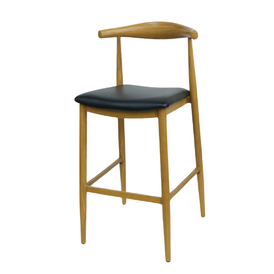 Provence Metal Oak Wood Grain Restaurant Barstool Black Upholstered Seat