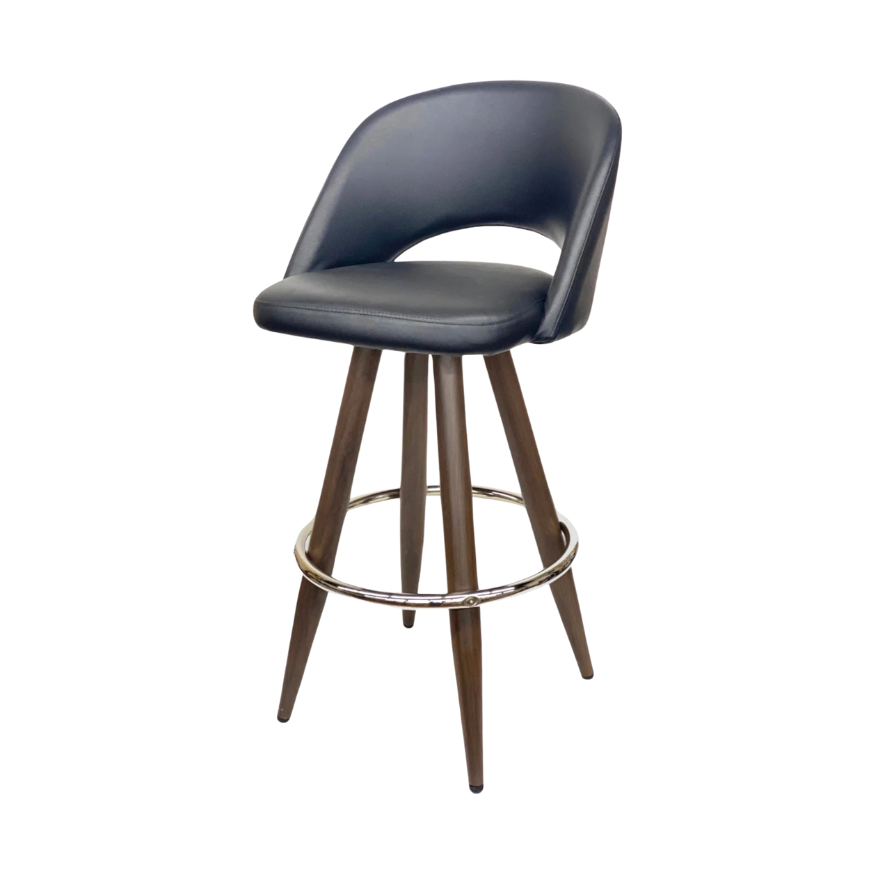 The Baltimore Swivel Barstool Black Vinyl Seat and Back Metal Legs With Footring