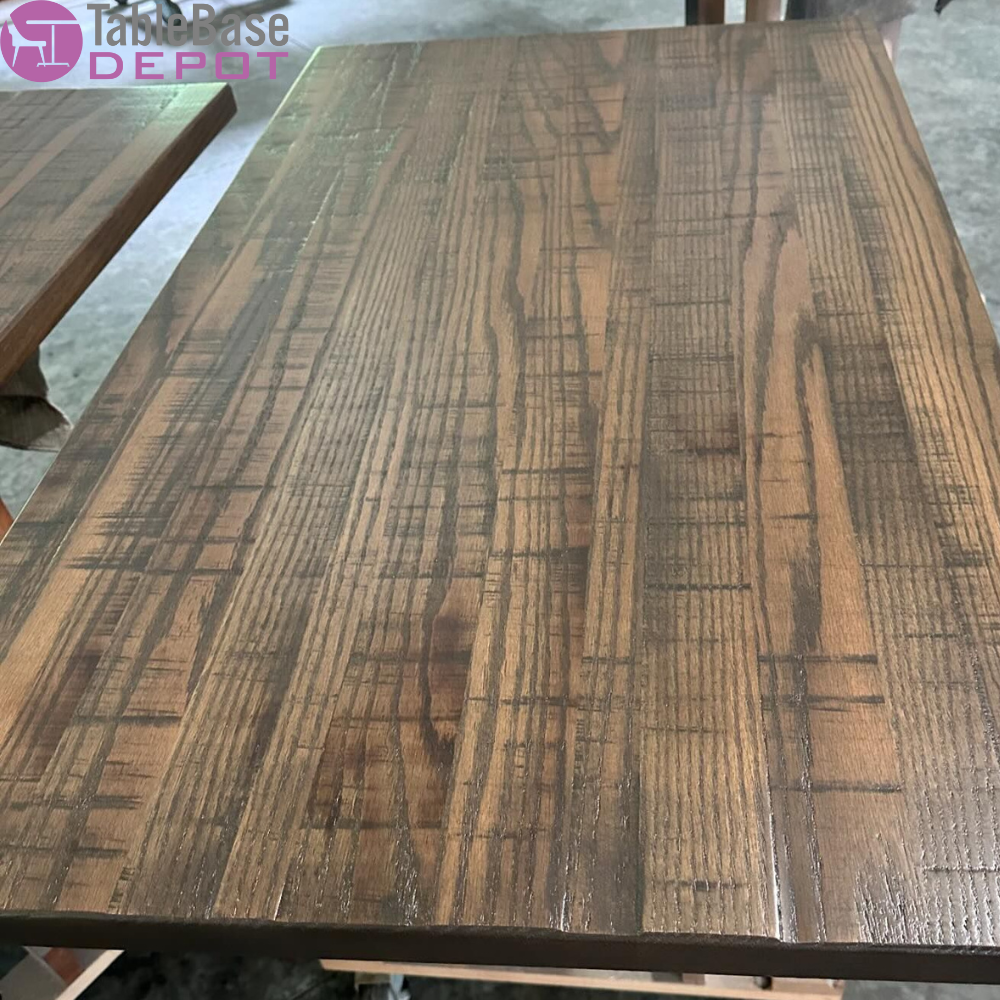 Rustic Saw Cut Oak Restaurant Table Tops Fully Custom