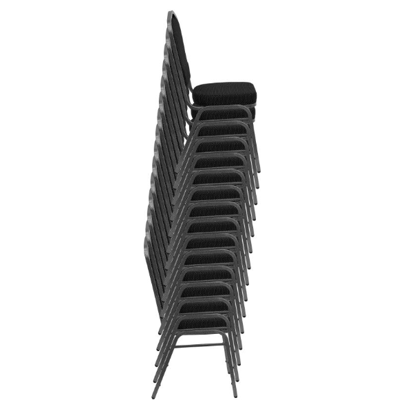 Club Series Crown Back Stacking Chair with Black Vinyl Fabric Silver Vein Frame