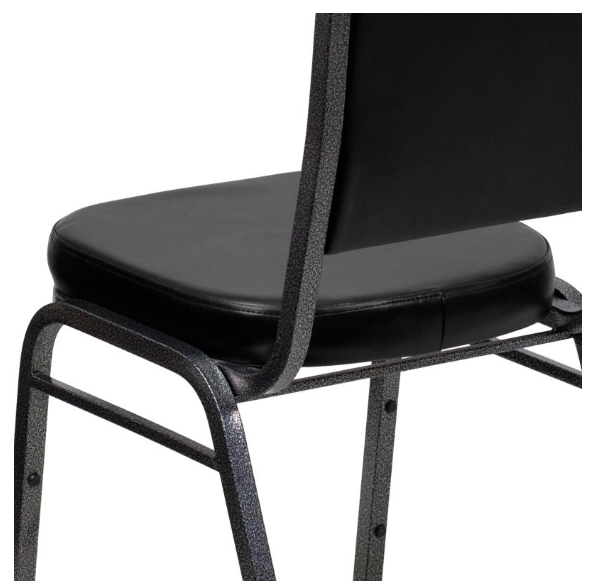 Club Series Crown Back Stacking Chair with Black Vinyl Fabric Silver Vein Frame