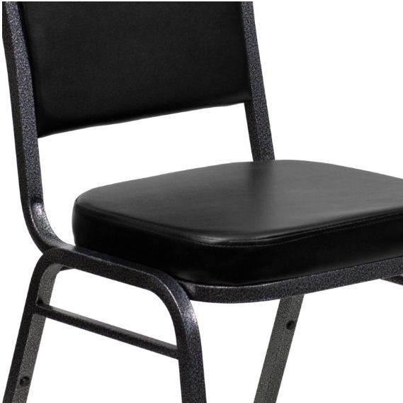 Club Series Crown Back Stacking Chair with Black Vinyl Fabric Silver Vein Frame