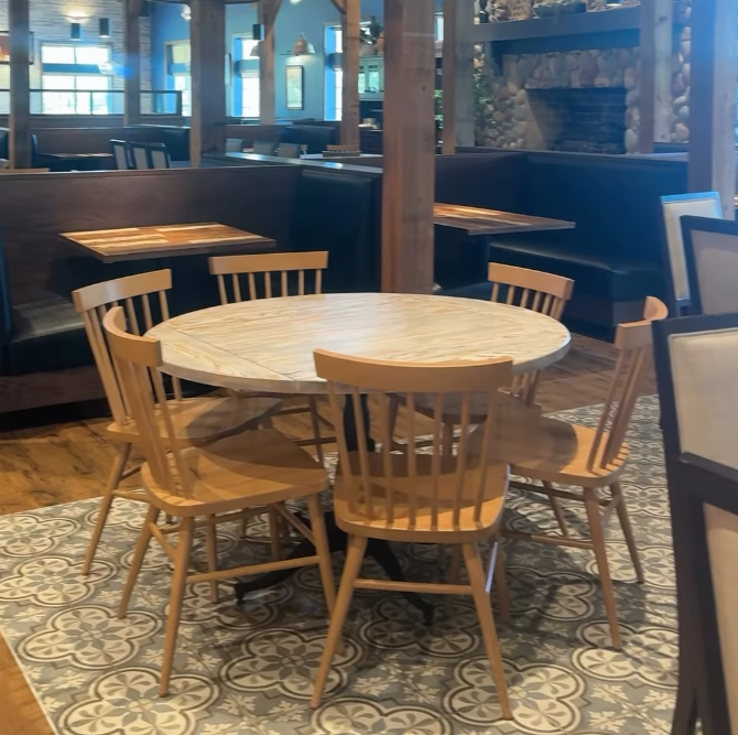 Antique White With Brown Rustic Finish Solid Oak Restaurant Table Tops Fully Custom