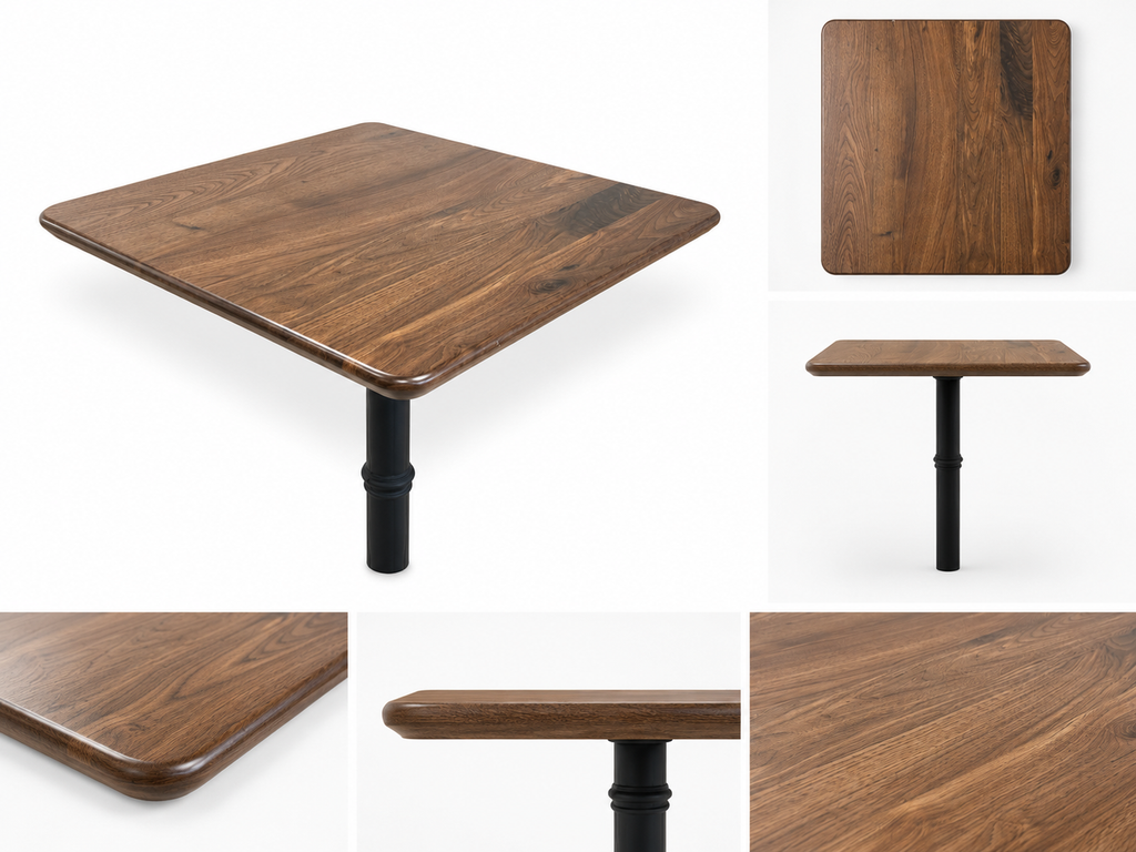 Black Walnut Plank Restaurant Table Top, Rounded Edge with Undercut