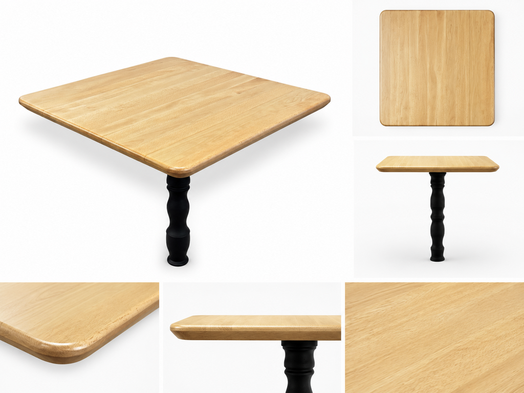 Beechwood Plank Restaurant Table Top, Natural Finish, Rounded Edge with Undercut