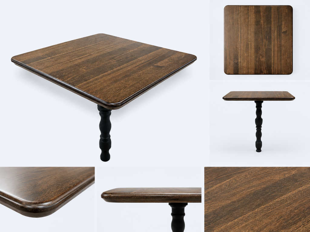 Beechwood Plank Restaurant Table Top, Walnut Finish, Rounded Edge with Undercut
