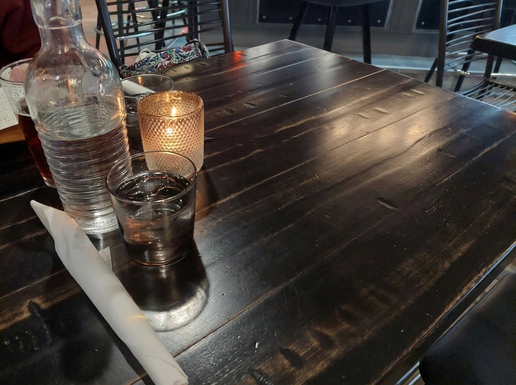 Heavy Distress Worn Out Black Pine Restaurant Table Tops