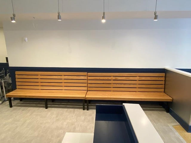 ComfortZone Wood Restaurant Wall Bench Steel Frame Benches for Commercial Use Custom Benching