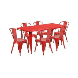 Red Tolix Outdoor Patio Chairs and Table 31.5 x 63 - 7 Piece Set
