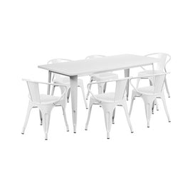 White Tolix Outdoor Patio Arm Chairs and Table 31.5 x 63 - 7 Piece Set