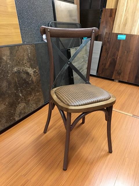 Industrial Metal Cross Back Chair Straw Seat Walnut Finish