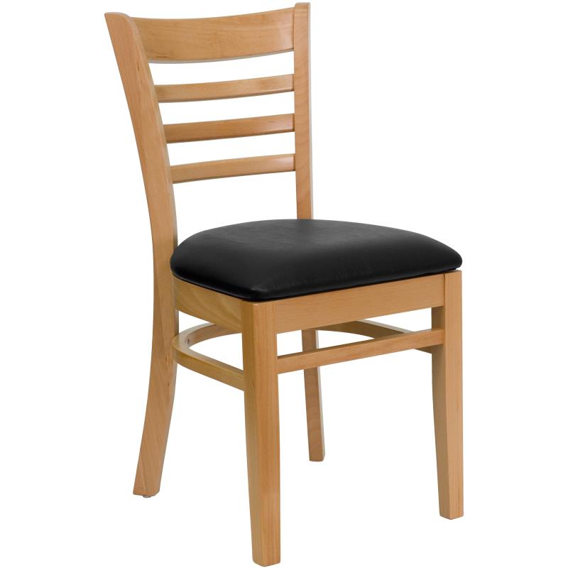 Alina Solid Beech Natural Finish Ladder Back Chair Vinyl Seat