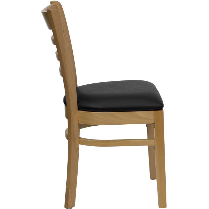Alina Solid Beech Natural Finish Ladder Back Chair Vinyl Seat
