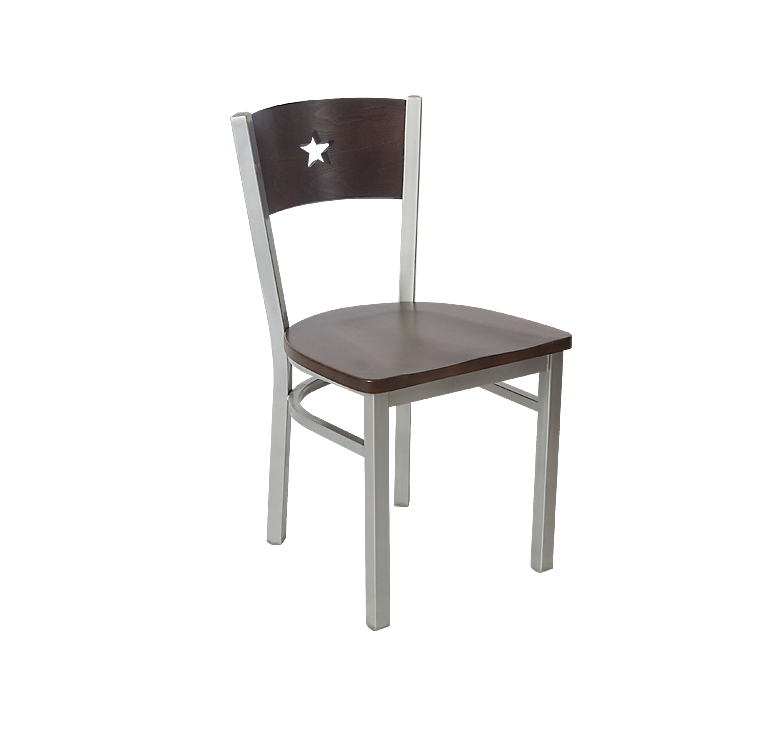 American Star Chair Walnut Finish Wood Seat Back Silver Chair