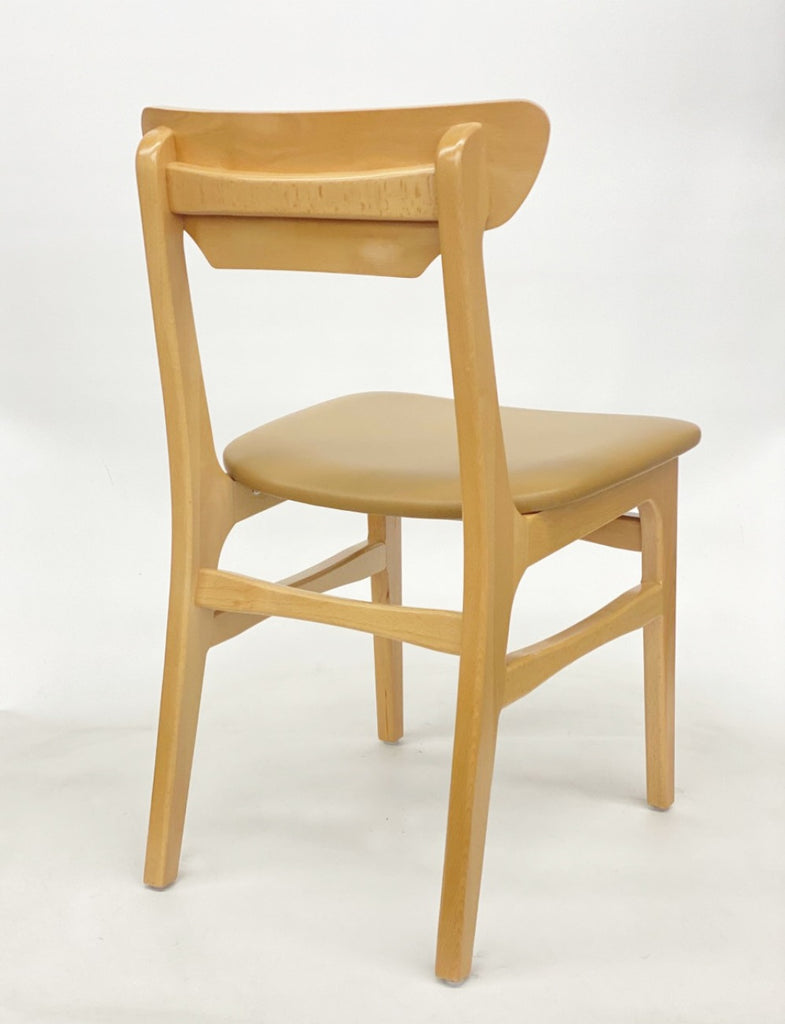 Aurora Solid Beech Wood Natural Finish Restaurant Side Chair Vinyl Seat