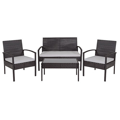 Belleair 4 Piece Black Patio Set with Steel Frame and Gray Cushions