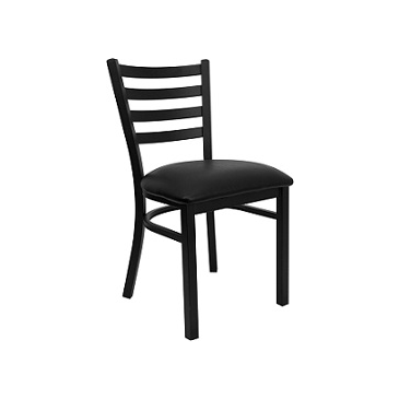 Bettina Dark Iron Metal Side Chair Upholstered Black Vinyl Seat