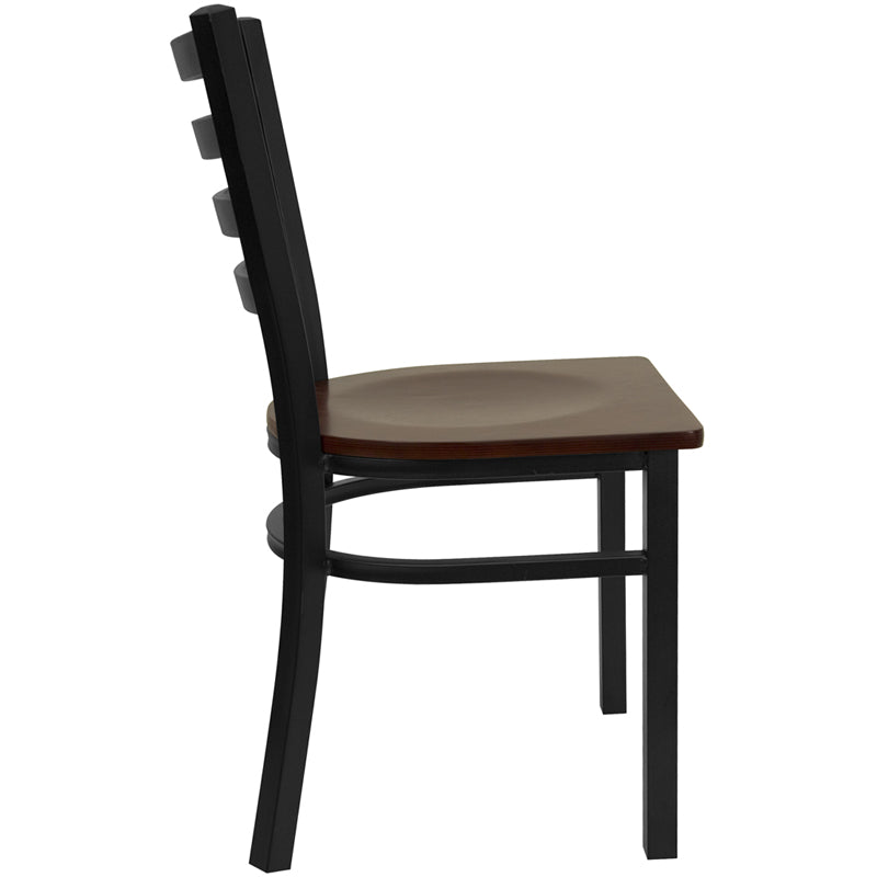 Bettina Dark Iron Metal Side Chair Walnut Wood Seat
