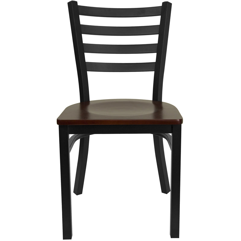 Bettina Dark Iron Metal Side Chair Walnut Wood Seat