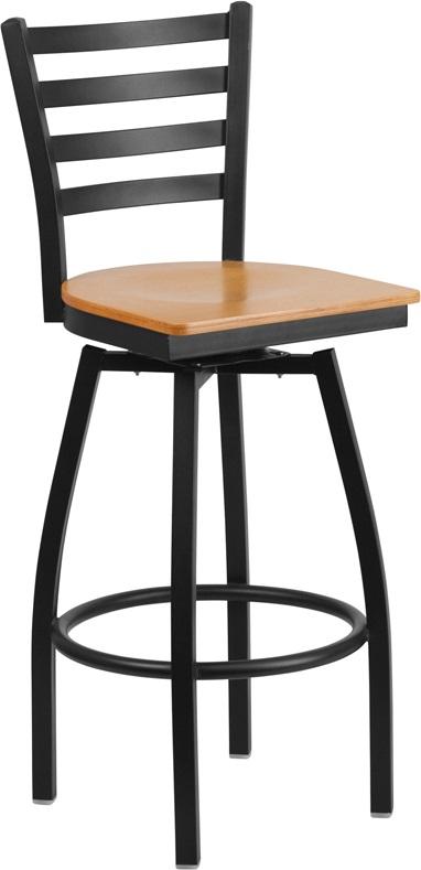 Bettina Dark Iron Metal Swivel Bar Stool Light Wood Seat