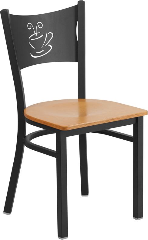 Black Macchiato Metal Side Chair Wood Seat