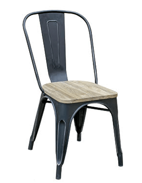 Black Weathered Finish Tolix Chair Natural Wood Seat
