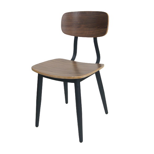 Chiara Industrial Medium Walnut Finish Metal Side Chair Wood Seat Back
