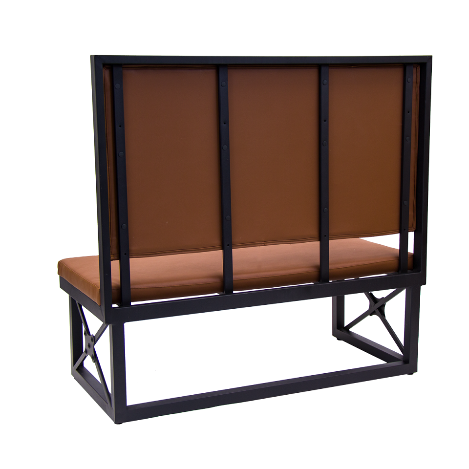 ComfortZone Contemporary Restaurant Bench Booth with Black Metal Frame and Brown Vinyl Back and Seat