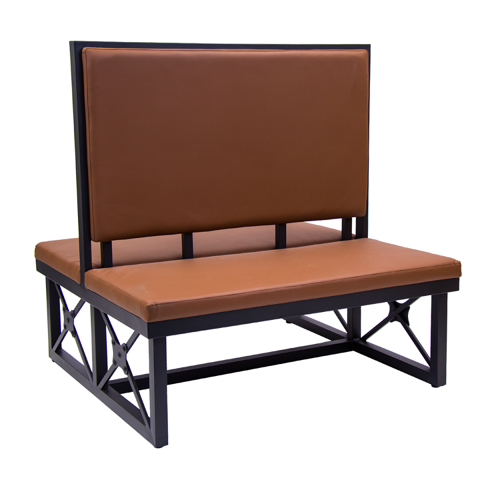 ComfortZone Contemporary Restaurant Bench Booth with Black Metal Frame and Brown Vinyl Back and Seat