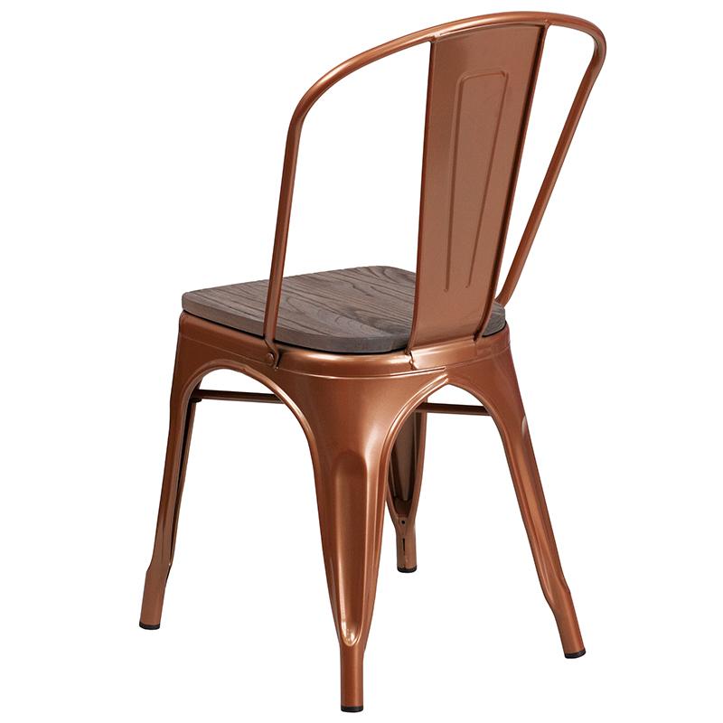 Copper Finish Dark Wood Seat Tolix Chair