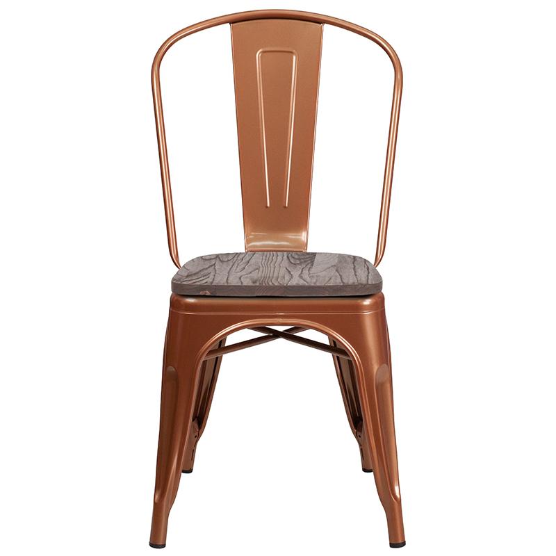Copper Finish Dark Wood Seat Tolix Chair