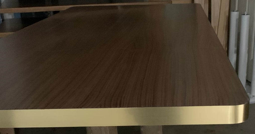 Handcrafted Brushed Brass Edge Solid Walnut Restaurant Table Tops