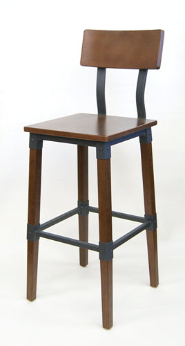 Delmont Industrial Walnut Finish Restaurant Chair Metal Bracing