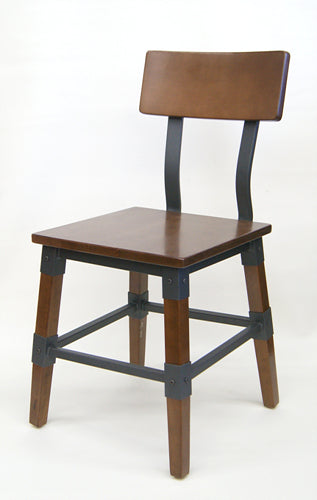 Delmont Industrial Walnut Finish Restaurant Chair Metal Bracing