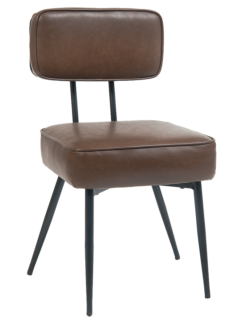 Early Times Vintage Black Steel Chair Upholstered Brown Vinyl