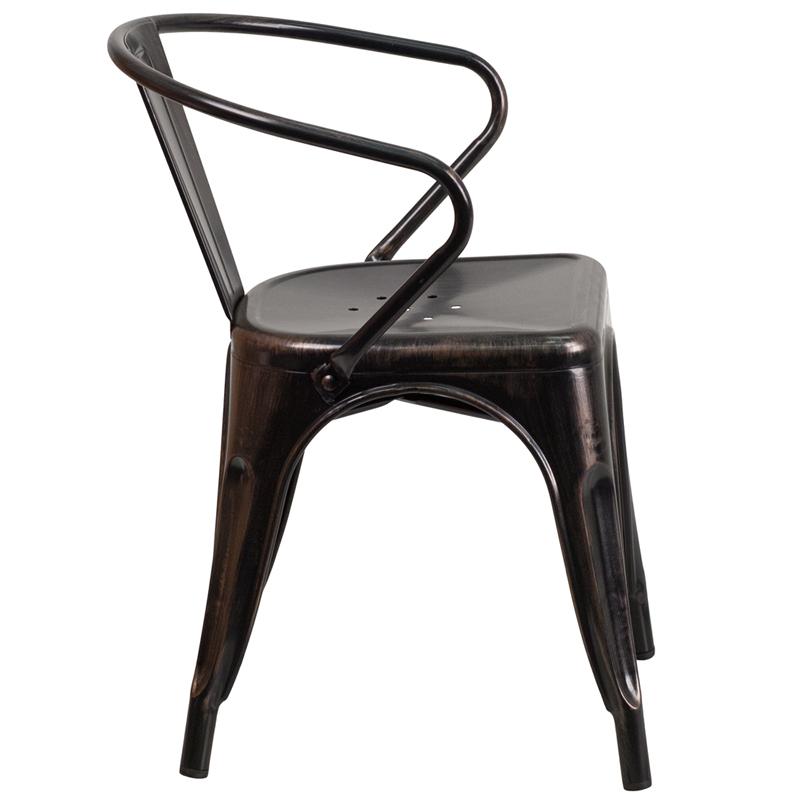 Galvanized Antique Black Copper Tolix Arm Chair In-Outdoor
