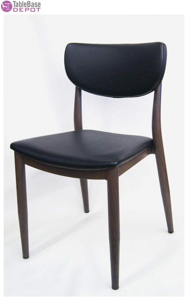 Ginevra Metal Wood Grain Restaurant Chair Black Upholstered Seat Back